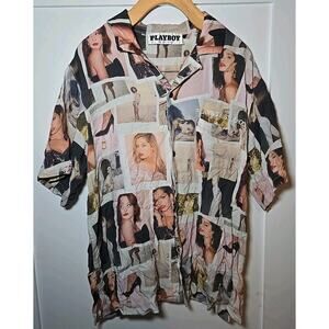 Playboy By Pacsun Mens Short Sleeve Button Up Rayon Shirt Graphic Playboy Size M